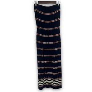 J. Crew Navy Red White Striped Strapless Tie Waist Jersey‎ Maxi Sundress Size XS
